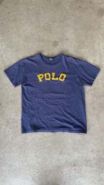 Vintage Polo Sport Ralph Lauren Navy Blue Spell Out T-Shirt Size S. Fits M.